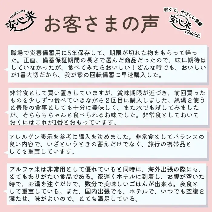 お湯を注いで15分でご飯【安心米】7日分21食分/非常食/防災 備蓄 長期保存 アルファ化米/食物アレルギー対応 非常食
