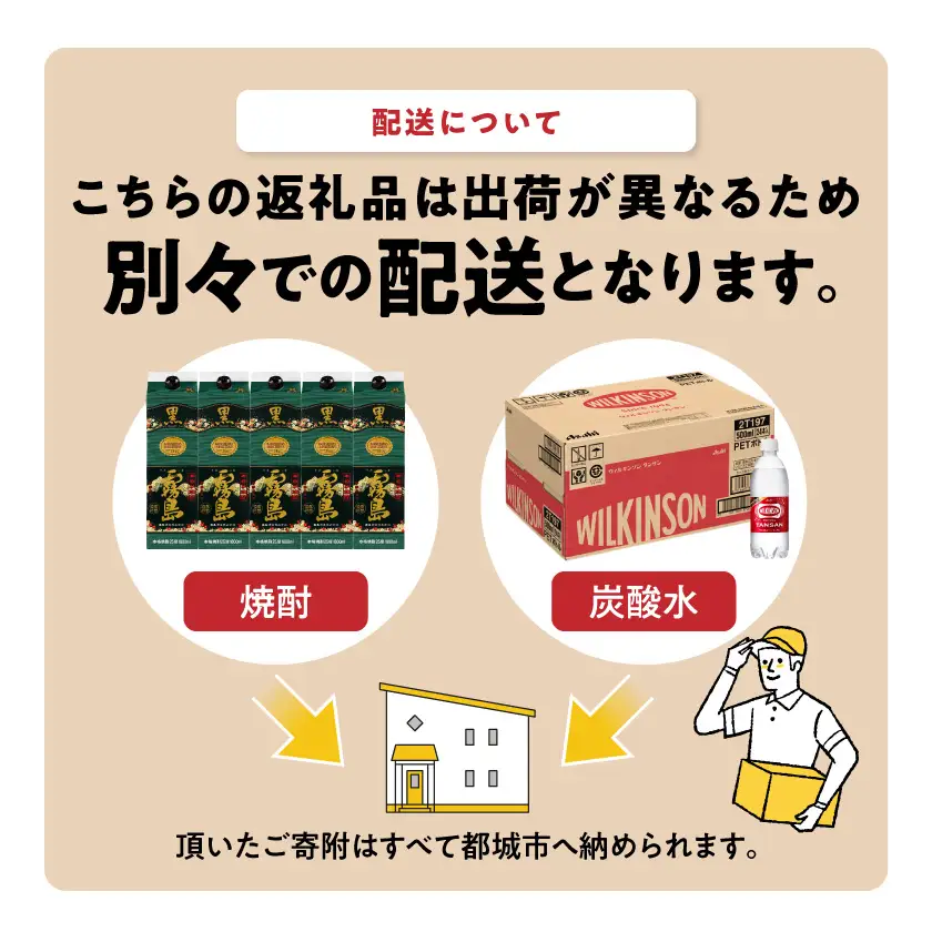 【霧島酒造】黒霧島パック(25度)1.8L×5本+ウィルキンソン炭酸水500ml×24本 ≪みやこんじょ特急便≫〔36E-07-510-Q_99〕_(都城市) 霧島酒造 黒霧島 炭酸水 ウィルキンソン タンサン