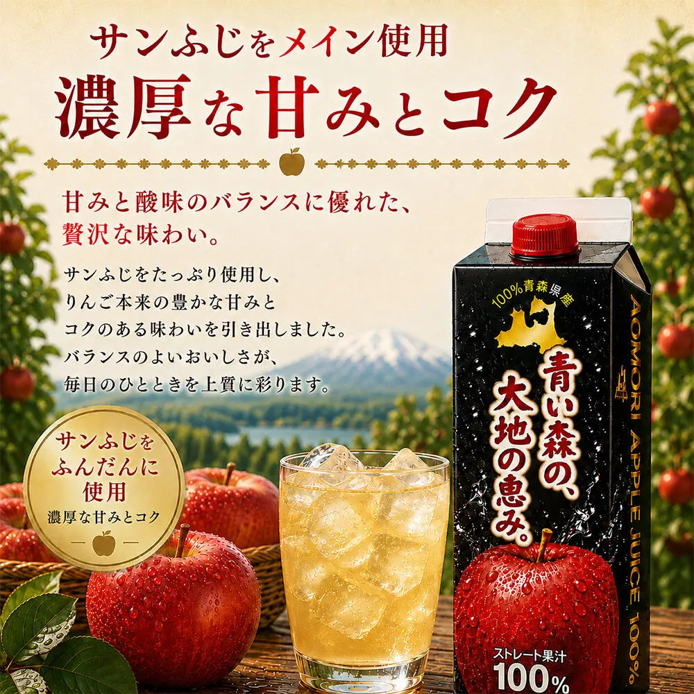 りんごジュース 1L×4本 ストレート果汁100％ 青森県産 弘前市 青い森の、大地の恵み。 ドットコムプライム