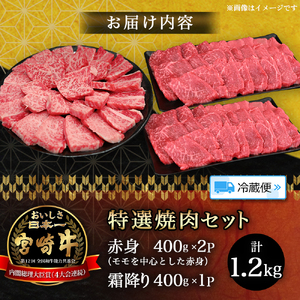 【A5等級】宮崎牛 特選焼肉セット 計1.2kg（赤身・霜降り） 宮崎牛 ブランド牛 和牛 牛肉 焼肉 特選和牛 霜降り A5 宮崎県 小林市