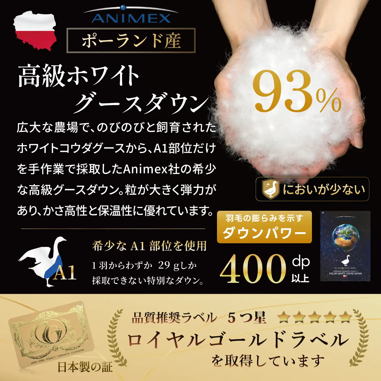 【春夏用】洗える! 肌掛け 羽毛布団 ダウンケット ダブル ホワイトグースダウン93% 0.5kg 抗菌防臭 無地 グレー