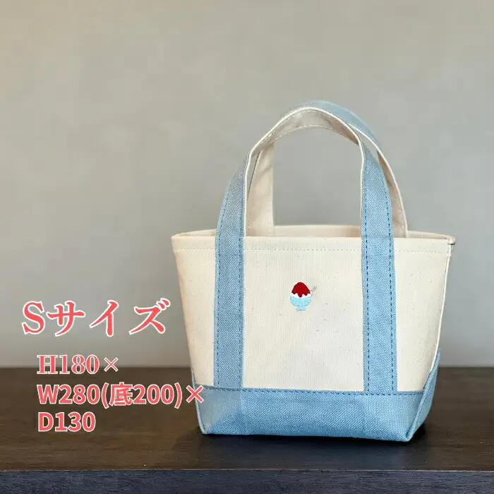 《Milih×NARA》キャンバス×麻のトートバッグ Sサイズ　かき氷刺繍　23-043