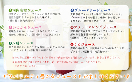 ＜素材を生かした果物ジュース バラエティセット 10本＞ 柑橘 フルーツ くだもの みかん ブルーベリー 梅 ゆず 飲料 果物 セット 詰め合わせ いろいろ 国産原料 特産品 株式会社味彩 愛媛県 西予市【常温】『2025年9月以降に順次出荷予定』SAZ0004