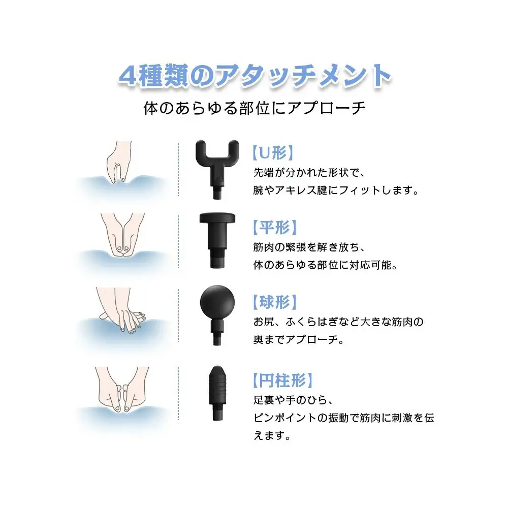 マッサージガン 小型 リラックス ハンディ 電動 全身リフレッシュ リラックス ボディケア コンパクト 4モード調節 4つの交換ヘッド 健康グッズ 肩こり トレーニング レディース メンズ 癒しグッズ USB充電式 1年間保証付き 日本語取扱説明書