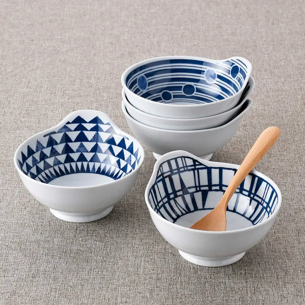 【波佐見焼】そばちょこ・ボウル ネイビー ホワイト オリジナルセット 10点【福田陶器店/西日本陶器】[NB146]