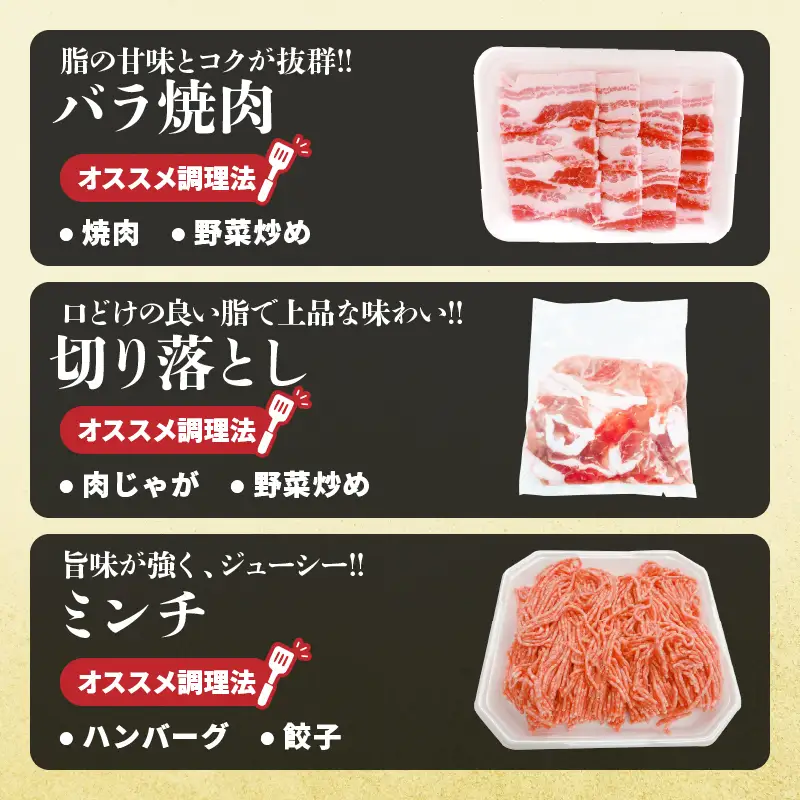 宮崎県産 豚肉 5種 セット (合計3kg) 国産 食品 豚バラ 切り落とし ロース スライス ミンチ 焼肉 BBQ しゃぶしゃぶ 生姜焼き とんかつ ソテー 豚丼 ハンバーグ 個包装 小分け おすすめ おかず お弁当 晩ご飯 手軽 便利 ギフト 贈り物 冷凍 日南市 送料無料_CC69-25
