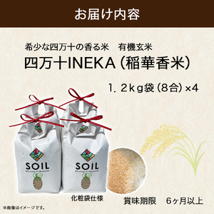 【有機玄米】希少な四万十の香る米 4.8kg（8合×4袋）四万十INEKA（稲華香米）化粧袋仕様 ／Fsg-Z02 ブランド米