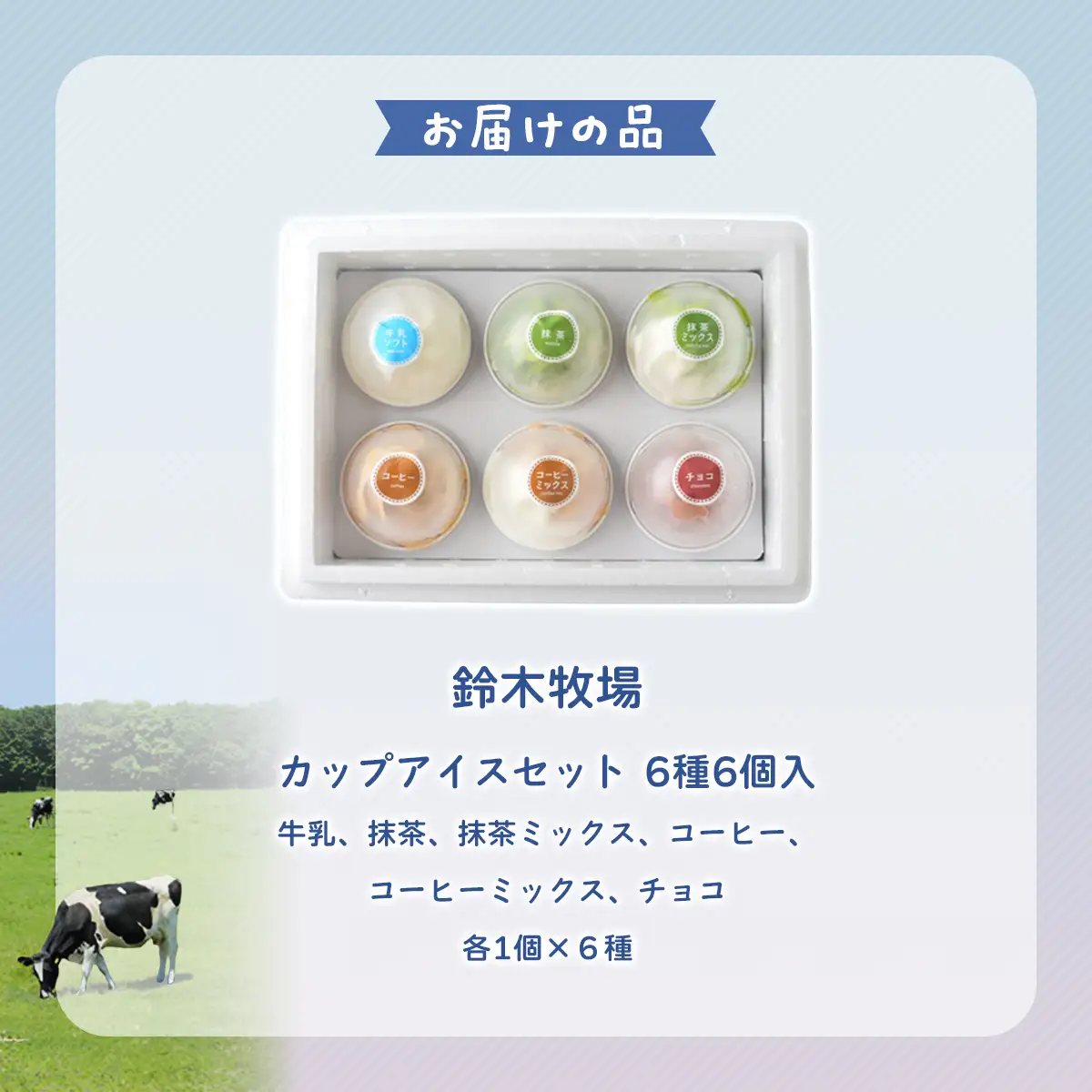 北海道産 カップアイス 6種6個 詰め合わせ 鈴木牧場 創業100年 1頭1頭に名前を付け愛情込めて育てた牛の新鮮ミルク使用 HOKAZ001