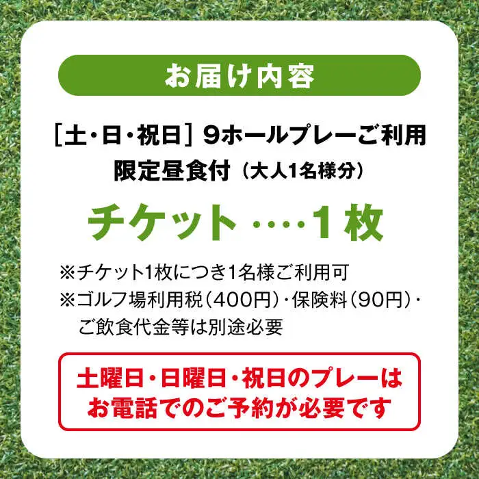 土日祝日大人１名様ゴルフ９ホールプレー券（限定昼食付） ／ ゴルフ 【(株)葉山産業】[ASAS001]