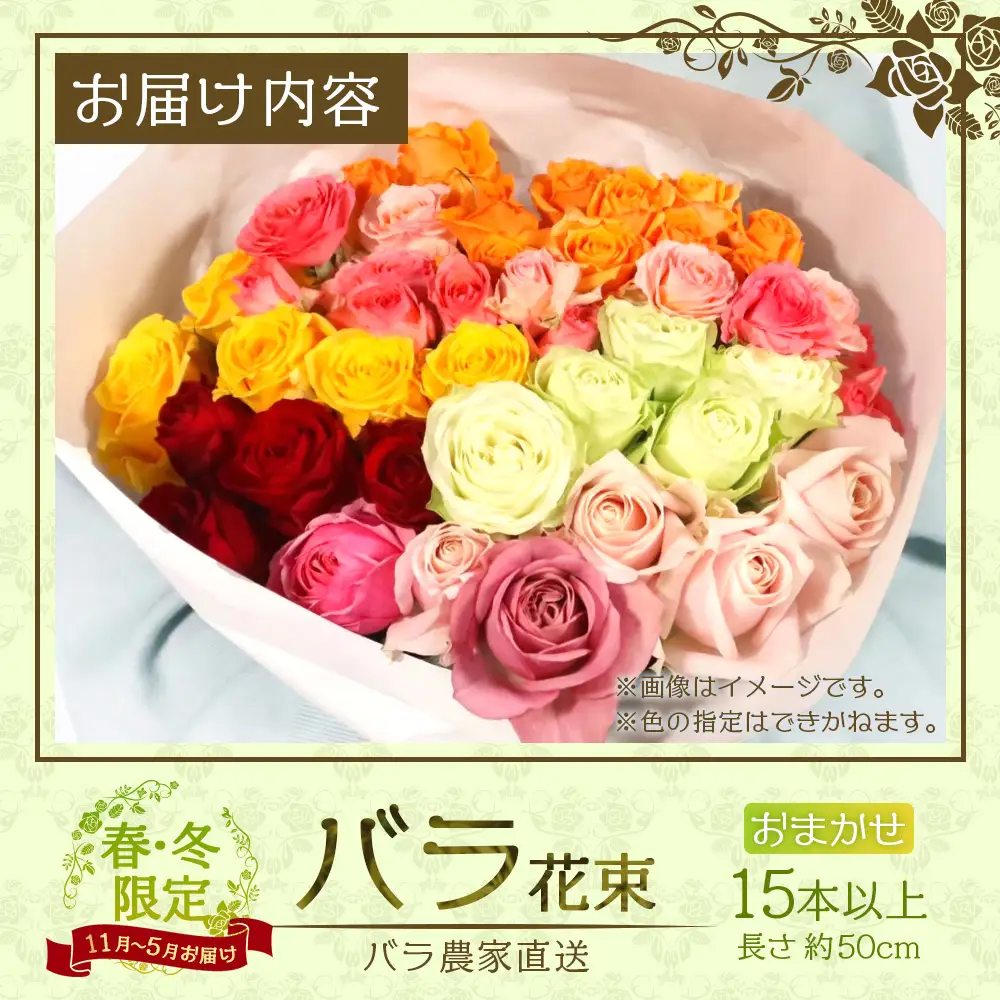 ※先行予約※【日付指定必須・ギフト対応可】ばら農家直送！ バラ花束15本以上(色はおまかせ) TB-12│ローズ 新鮮 花 フラワー 花束 ばら 薔薇 バラ 誕生日 記念日 結婚祝い ギフト プレゼント お祝い 贈り物 贈答 鹿児島県 南大隅町 富田バラ園 