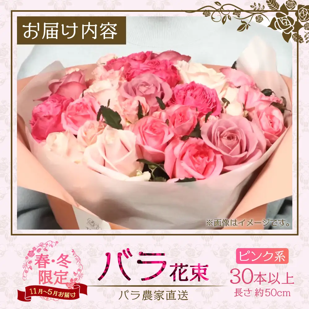 ※先行予約※【日付指定必須・ギフト対応可】ばら農家直送！人気の春・冬薔薇をお届け♪ バラ花束30本以上(ピンク系) TB-14│ローズ 新鮮 花 フラワー 花束 ばら 薔薇 バラ 誕生日 記念日 結婚祝い ギフト プレゼント お祝い 贈り物 贈答 鹿児島県 南大隅町 富田バラ園