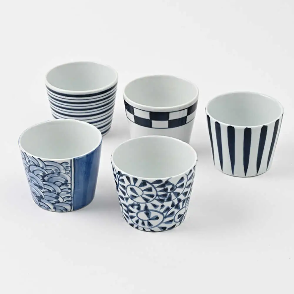 【波佐見焼】 和福 マルチカップ 5柄セット そば猪口 オリジナル 縁起もの【福田陶器店】[PA385]