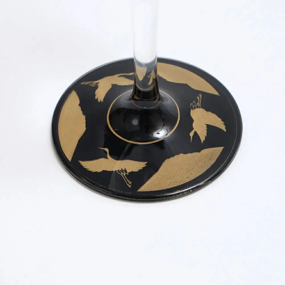 みよし漆器本舗 紀州塗り ぬりもん de Verre ワイングラス 蒔絵 万葉鶴 ペアセット 黒 白 300ml
