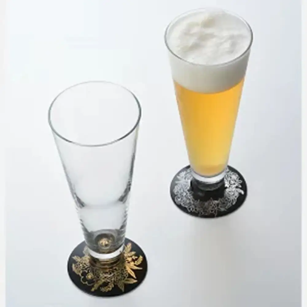 みよし漆器本舗 紀州塗り ぬりもん de Verre ピルスナーグラス 銀 蒔絵 ボタニカル 285ml