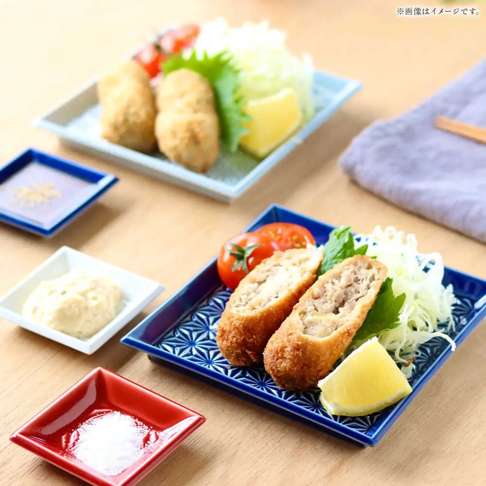 【波佐見焼】麻彫り　レリーフ　角皿　中 藍　2枚セット　食器 皿【翔芳窯】[FE418]