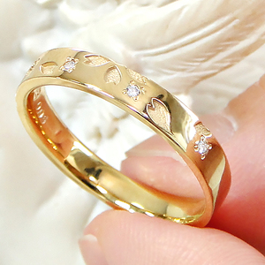 指輪 桜 K18YG イエローゴールド ダイヤモンド 0.05ct 18金 和柄 花模様 花びら ストレート レディース リング 【327-k18yg】 ALPAZ167