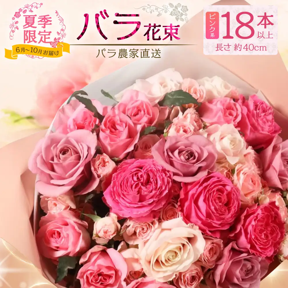 【日付指定必須・ギフト対応可】夏季限定 ばら農家直送！ バラ花束18本以上お届け(ピンク系) TB-2│ローズ 新鮮 花 フラワー 花束 ばら 薔薇 夏 バラ 誕生日 記念日 結婚祝い ギフト プレゼント お祝い 贈り物 贈答 鹿児島県 南大隅町 富田バラ園