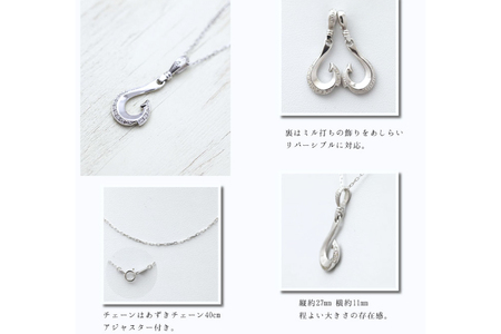 ハワイアン ネックレス PT100 (プラチナ10％) ダイヤモンド 0.06ct フィッシュフック ペンダント 釣り針 リバーシブル 【f067-pt100】
