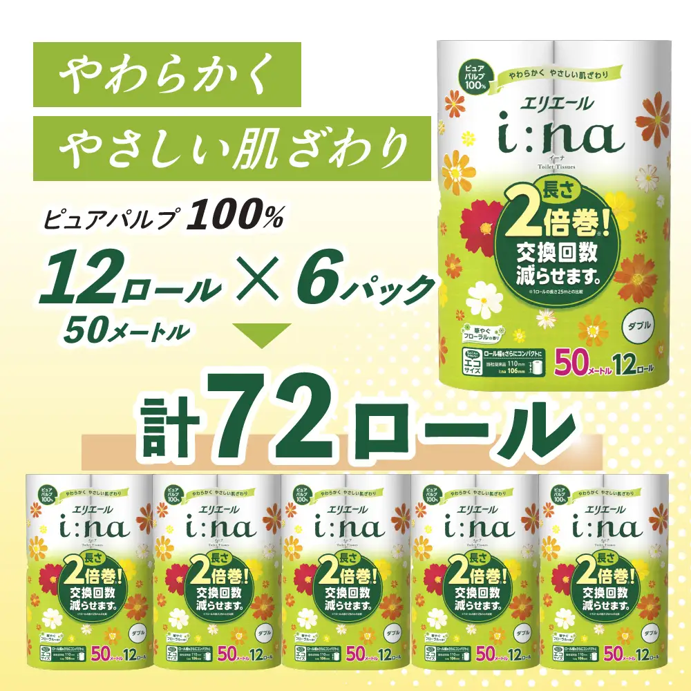 エリエール i:na イーナ トイレット ティシュー ダブル 計72ロール 