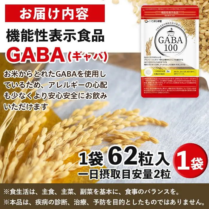 No.1294 ＜機能性表示食品＞GABA100(1袋 62粒入り)  鹿児島 日置市 健康食品 サプリ 栄養バランス 食生活 安心安全 デスクワーク ストレス緩和 高血圧 定期便 頒布会 サプリメント GABA ギャバ 【てまひま堂】