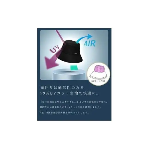 ロサブラン T/Cバケットハット (つば裏遮光/通気性あり) 【ブラック(S)】[020154-000-s] 071-b019  