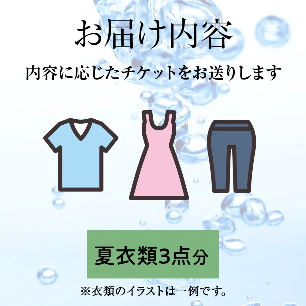 大雪山の伏流水で洗う CO2を出さない衣類クリーニング【店舗持込み引渡し夏衣類３点セット】