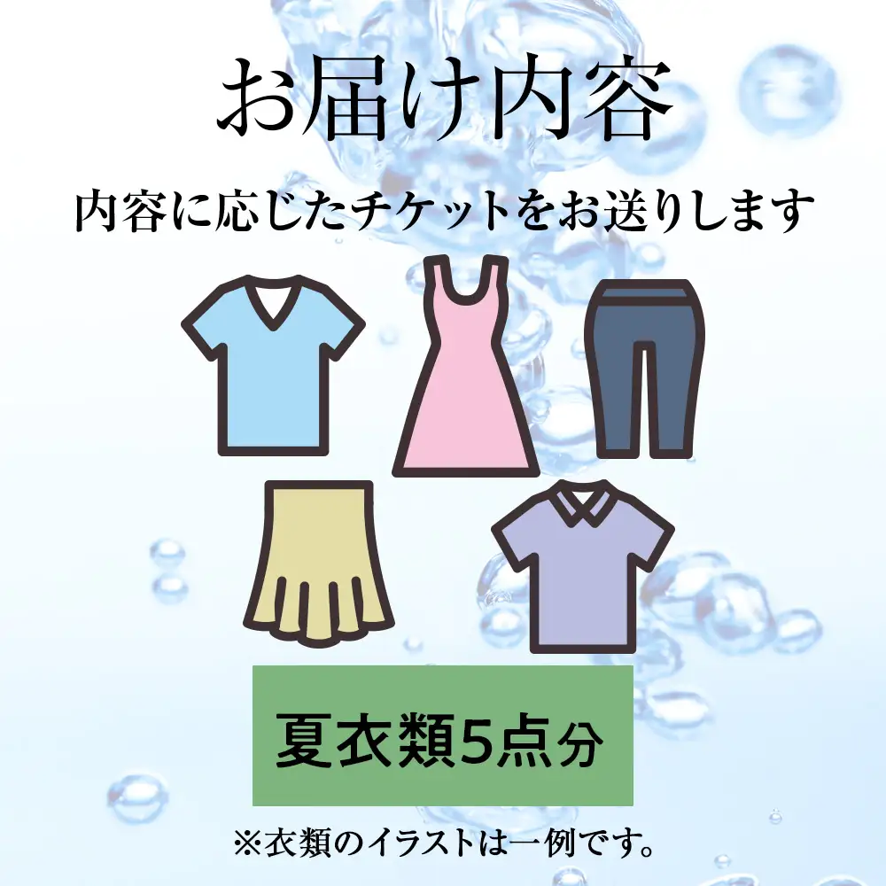 大雪山の伏流水で洗う CO2を出さない衣類クリーニング【店舗持込み引渡し 夏衣類5点セット】