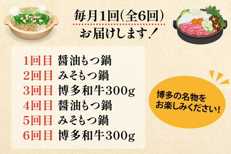 博多の名物 6回 定期便 国産牛 上ホルモン もつ鍋 ＆ 博多和牛 スライス