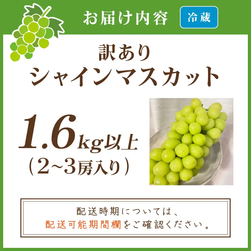 訳ありシャインマスカット 1.6kg以上（2～3房入り）| シャインマスカット