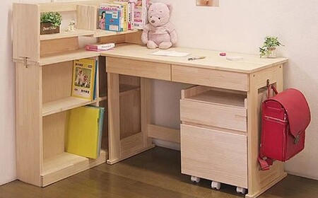 【3個口】 ハンドメイド システム学習机「リード」パイン材4点セット 机セット 木製 パイン 椅子 学習机 手作り