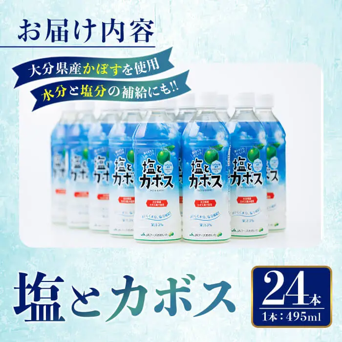 塩とカボス (495ml×24本) かぼす ドリンク ジュース カボス 塩 飲料 ペットボトル 防災 常温 【opbz016】【さいき本舗 城下堂】