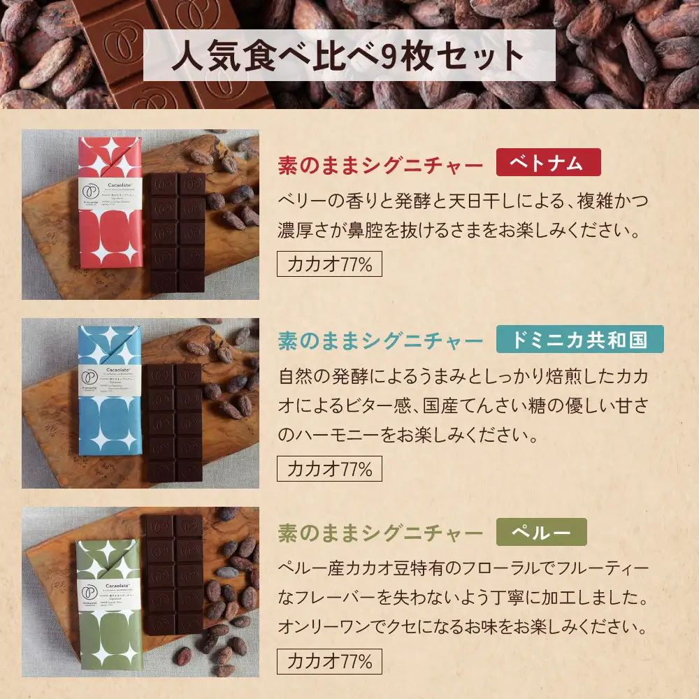 【Premarché Cacaolate Lab】国際コンテスト入賞店の手づくりチョコレート 産地食べ比べ9枚セット｜京都 チョコレート専門店 人気