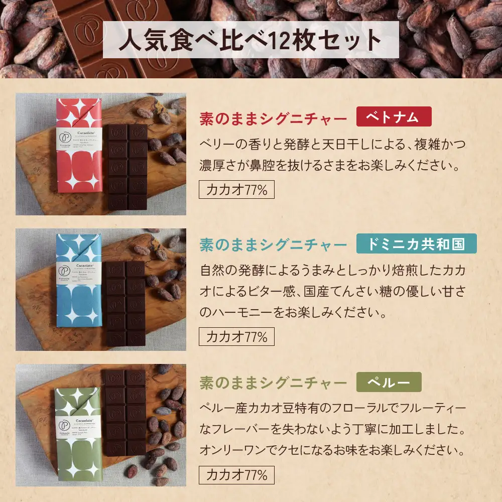 【Premarché Cacaolate Lab】国際コンテスト入賞店の手づくりチョコレート 食べ比べ12枚セット｜京都 チョコレート専門店 人気