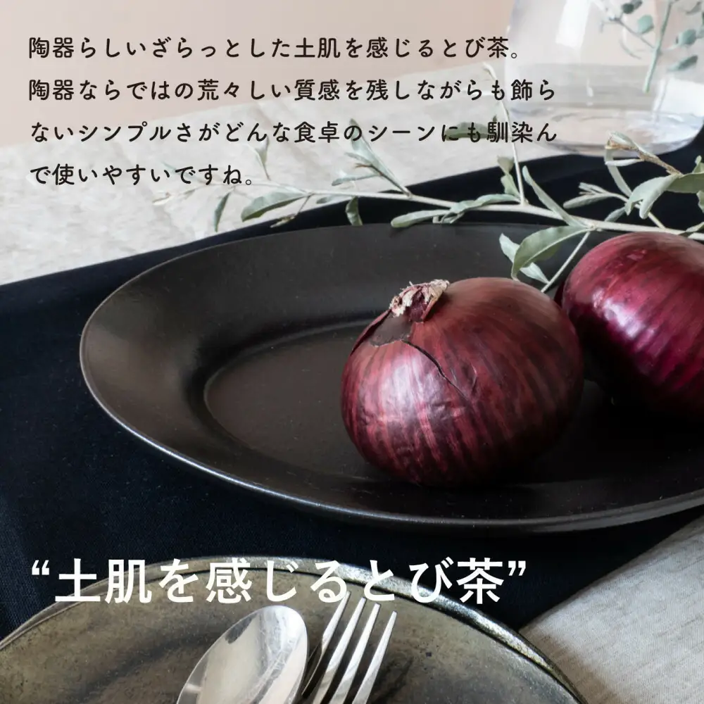 【信楽焼・明山】リムオーバル皿 L（とび茶）s18-di19-A3