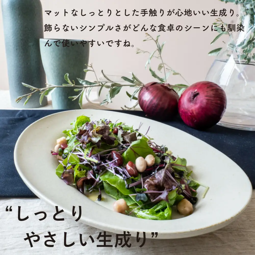 【信楽焼・明山】リムオーバル皿 L（生成り）s18-di19-A7