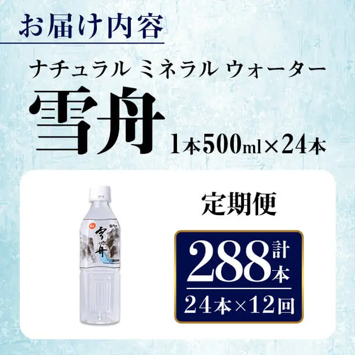 ナチュラル ミネラル ウォーター 雪舟 500ml (計288本) 定期 国産 鉱泉水 水 お水 ミネラル ドリンク 飲料 ペットボトル 防災 備蓄 アウトドア 常温 【opbz010】【さいき本舗 城下堂】