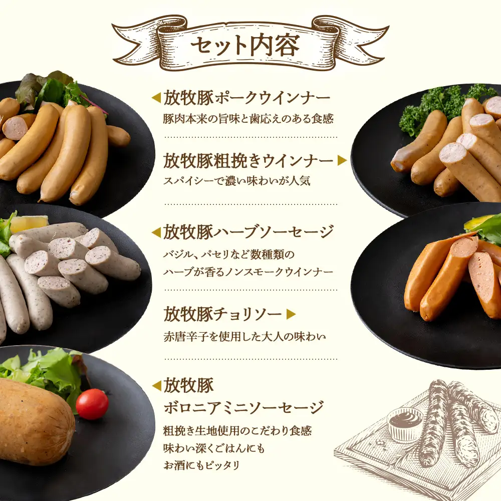 「北海道産放牧豚 無添加ウインナーセット」とトモヱベーグル「北の麦輪」18個セット【C9903001】