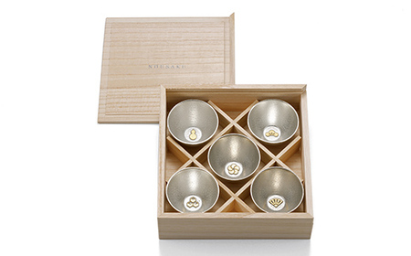 ぐい呑 吉祥紋 ５ヶ入 能作 酒器 錫 器 盃 杯 ギフト セット 工芸  FAD-2011