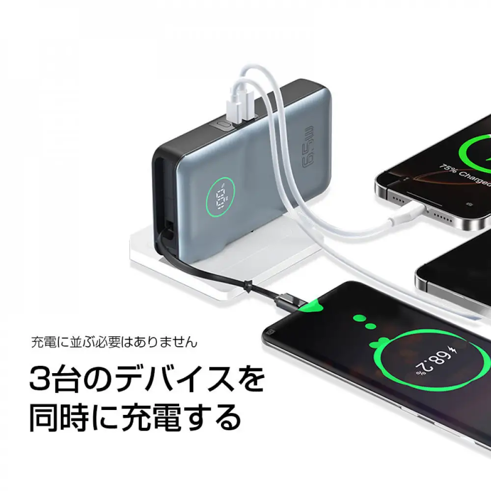 モバイルバッテリー 26800mAh 99.16Wh コンセント一体型 PD65W 急速充電 ノートパソコン充電対応 ケーブル不要 3台同時充電 パワーバンク USB-C出入力ポート iPhone 15/16充電 Type-Cケーブル ACアダプター不要 小型軽量 USBコンセント 防災グッズ PSE認証済 90日安心保証付