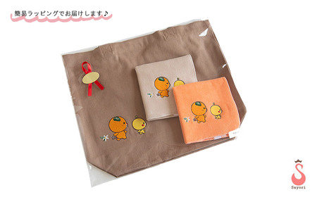 今治タオルハンカチ 2枚 & ミニトート みきゃんセット 愛媛県ご当地ゆるキャラ オリジナル刺繍 日本製 【サヨリ商店街】
