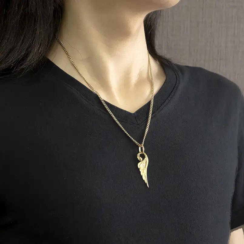 ネックレス 18金 18k メンズ フェザー 羽根 喜平用 ダイヤモンド ペンダントトップ 大ぶり 羽 イエローゴールドK18 ゴールド シンプル ジュエリー 普段 使い 190523100dym-g SWAA335-gd