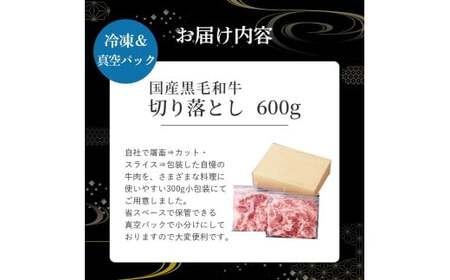 国産黒毛和牛切り落とし 600g （ 国産 牛 牛肉 黒毛和牛 切り落とし 真空 小分け 冷凍 宮崎県 小林市 ）