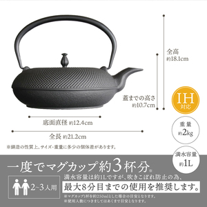 南部鉄器 鉄瓶 東雲アラレ 1.0L 【OIGEN 作】 IH調理器 伝統工芸品