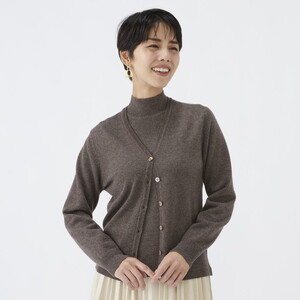 日本製 カシミヤ100% レディース Vカーディガン モカブラウン 90805