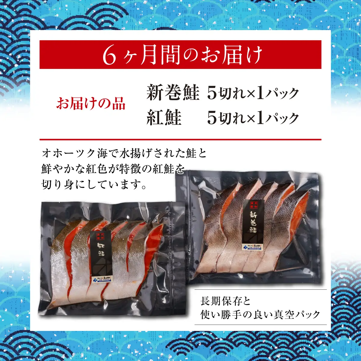 定期便 2大鮭の食べ比べ 新巻鮭・紅鮭 各5切れパックセット 全6回 ABB193