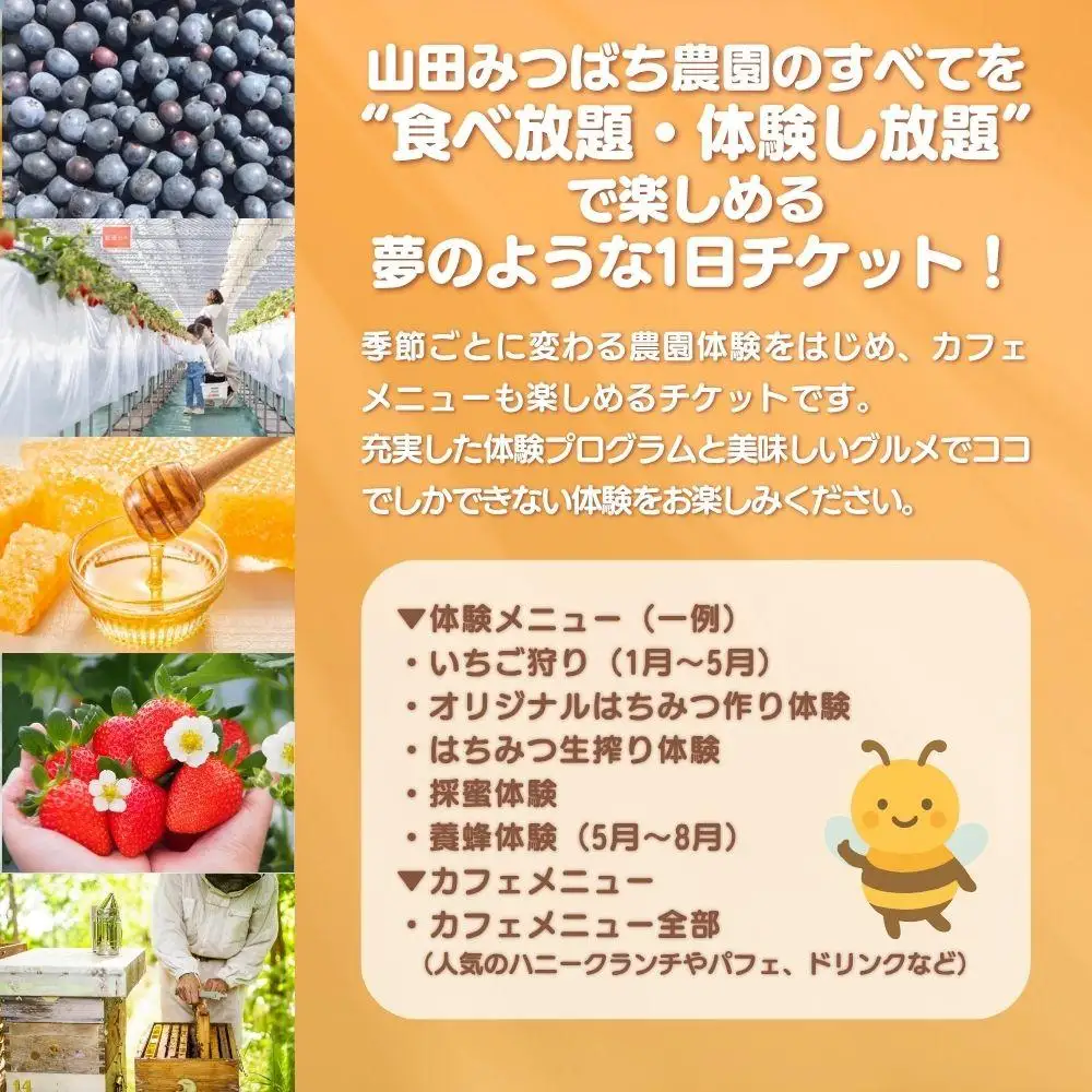 ［山田みつばち農園］1Dayフリーパス（6月～12月）※いちご狩りなし 049-a003