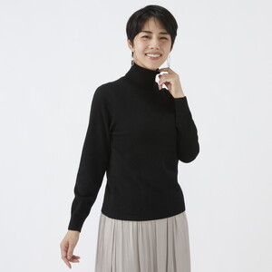 日本製 カシミヤ100% レディース タートルネック ブラック 2Lサイズ