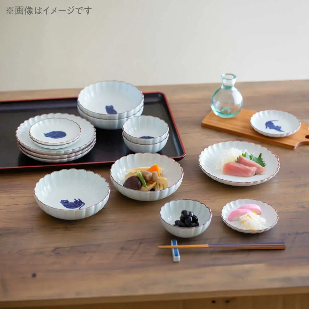 【波佐見焼】呉須猫 菊割小付 〈三日月〉 3点セット【西海陶器】[OA500]