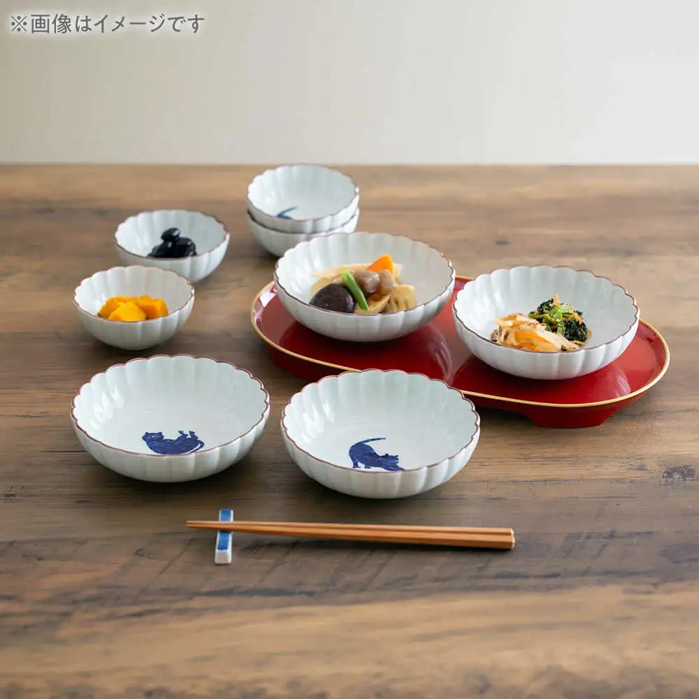 【波佐見焼】呉須猫 菊割小鉢 柄違い4点セット【西海陶器】[OA506]