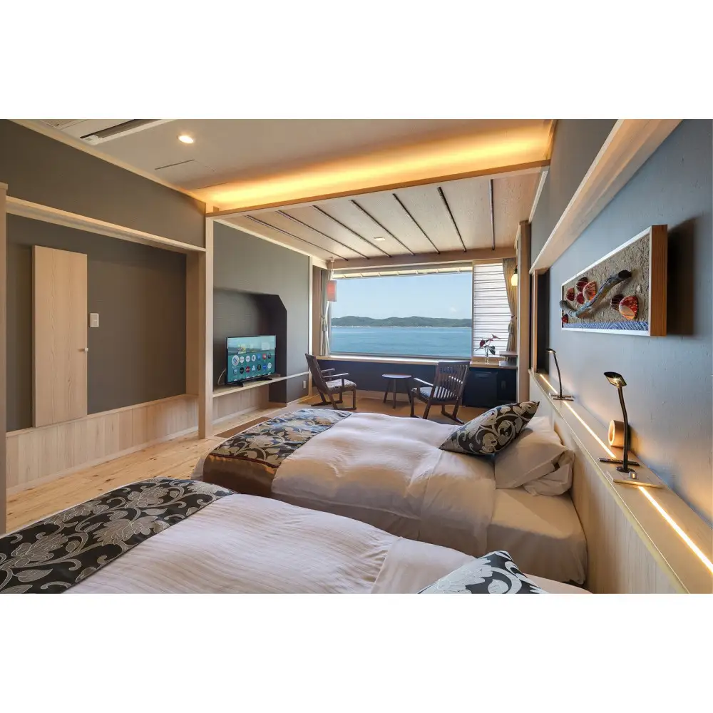 【加太淡嶋温泉大阪屋ひいなの湯】平休日1泊2食付ペア宿泊券《海の見えるリニューアル和洋室》